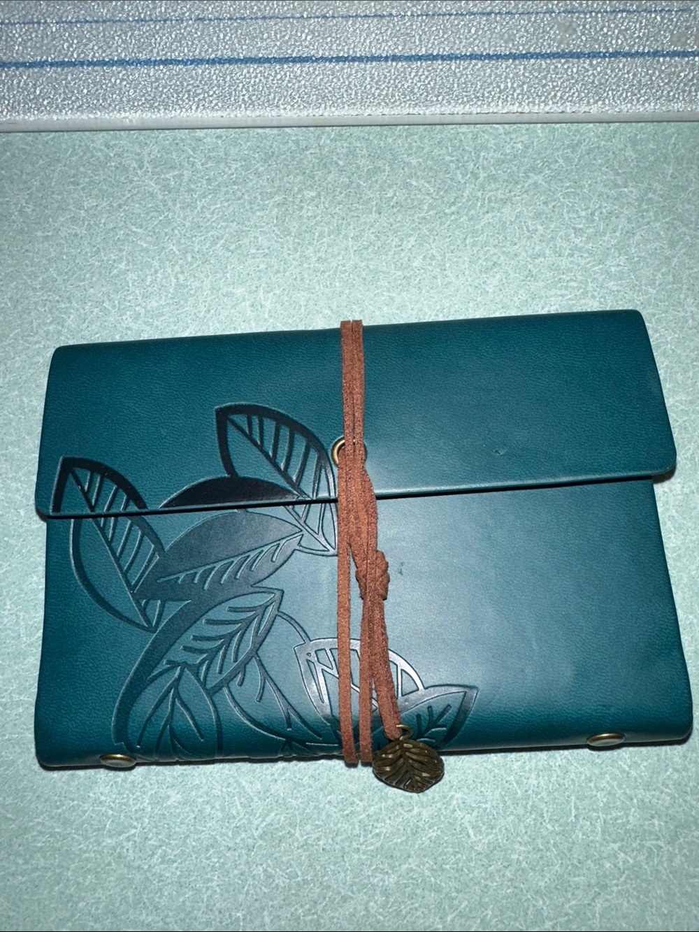 Teal Leather Embossed Leaf Wrap Notebook Style Journal - New